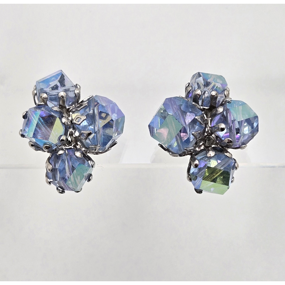 Vogue Iridescent Blue-Green Crystal Cluster Stud Earrings